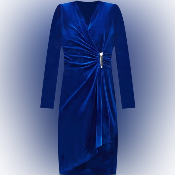 Calvin Klein Velvet V-Neck Dress - Picture 5 of 6